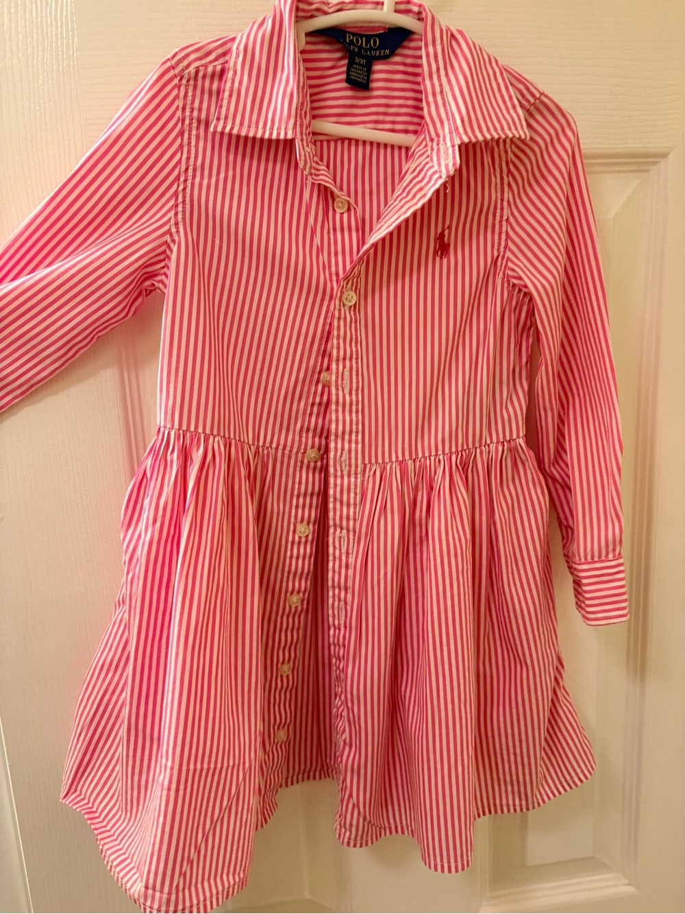 Polo by Ralph Lauren Pink and White Striped Button-Front Shirt Dress 👗